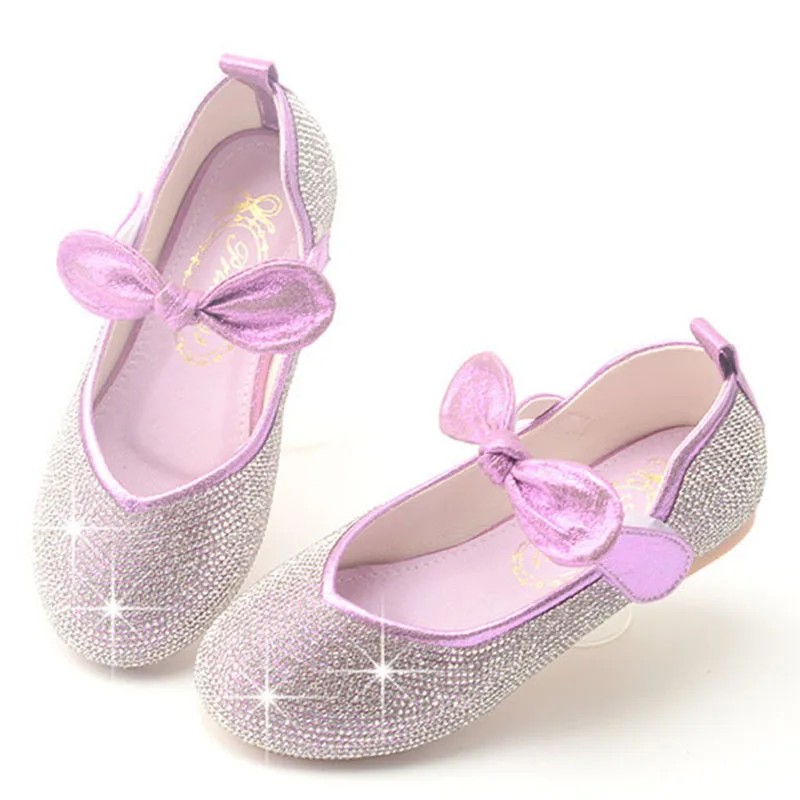 

Girls Leather Shoes Princess Shoes Multicolor Sequin Bow Wedding Party Festive Flower Girl Flat Shoes