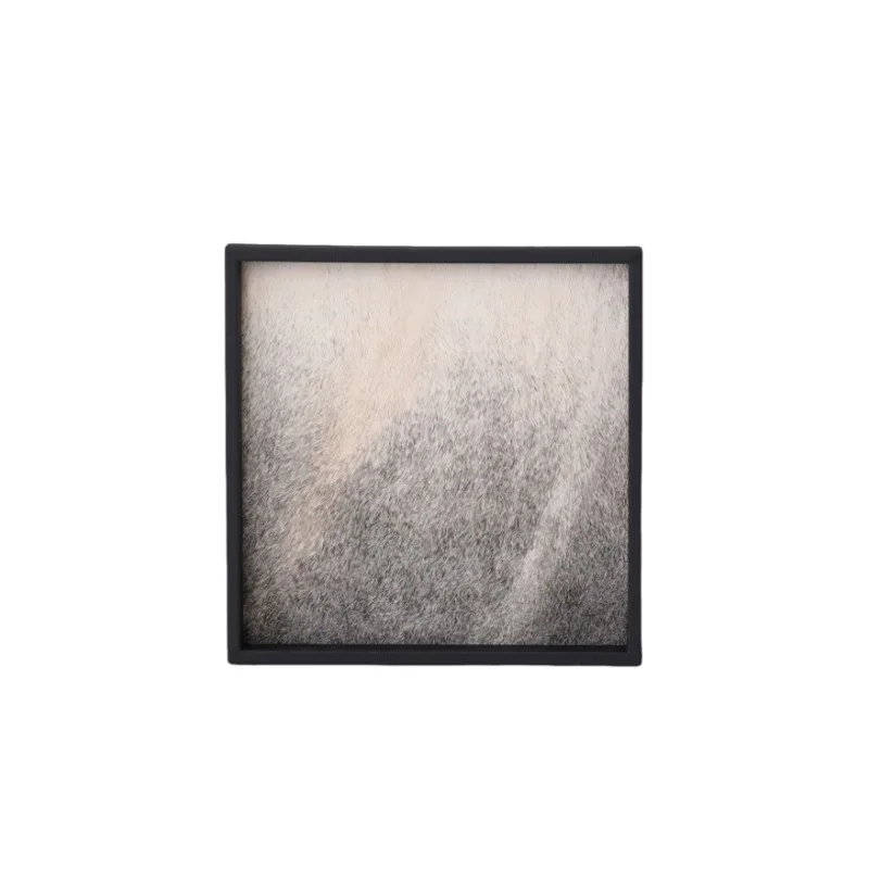 Light Luxury Gray Horsehair Tray, Modern Nordic Simple Storage & Aromatherapy Decor Tray for Model Room Living Dining Room