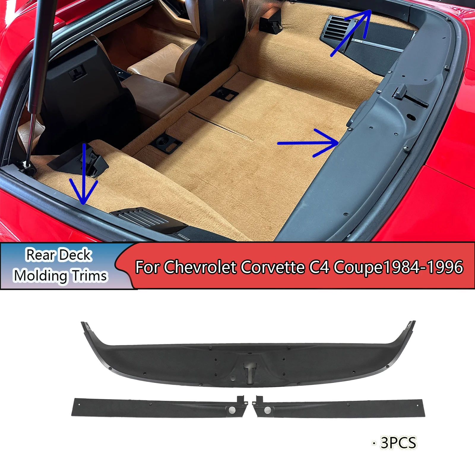 

For Chevrolet Corvette C4 Coupe 1984-1996 Rear Deck Molding Trims Replacement Parts OEM 14089681 Matte Black Car Accessories