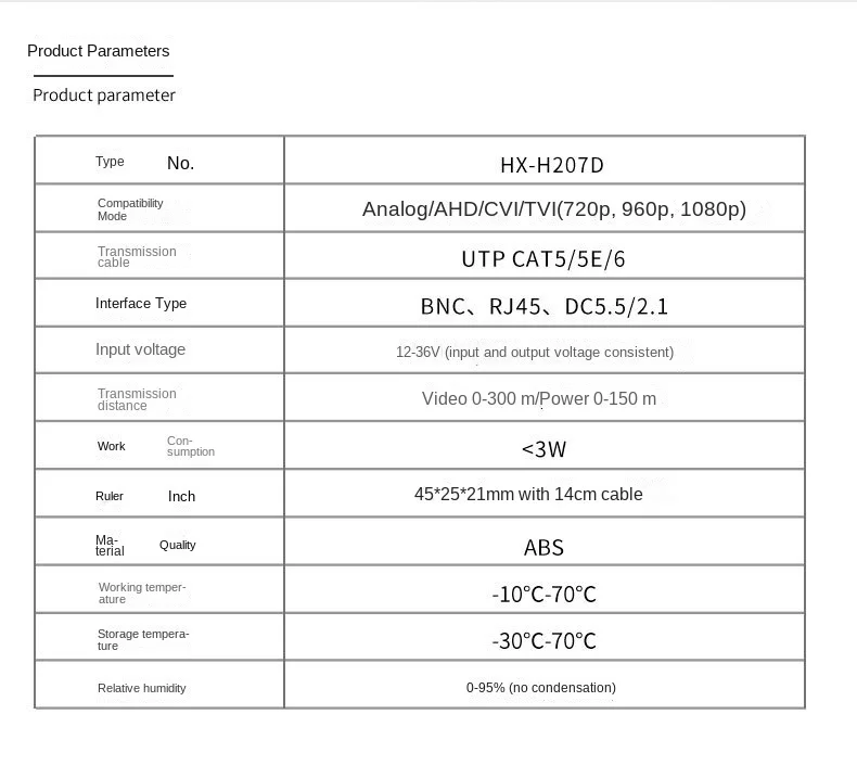 AHDCVITVI Monitoring Video Power Supply 2-in-1 Twisted Pair Transmitter Coaxial High-definition Analog Camera Network Cable