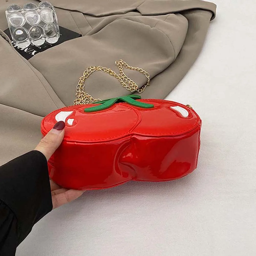 

Kawaii Chain Cherry Shape Bag Waterproof Creative Red Fruit Crossbody Bag Large Capacity Lightweight PU Shoulder Pouch Daily