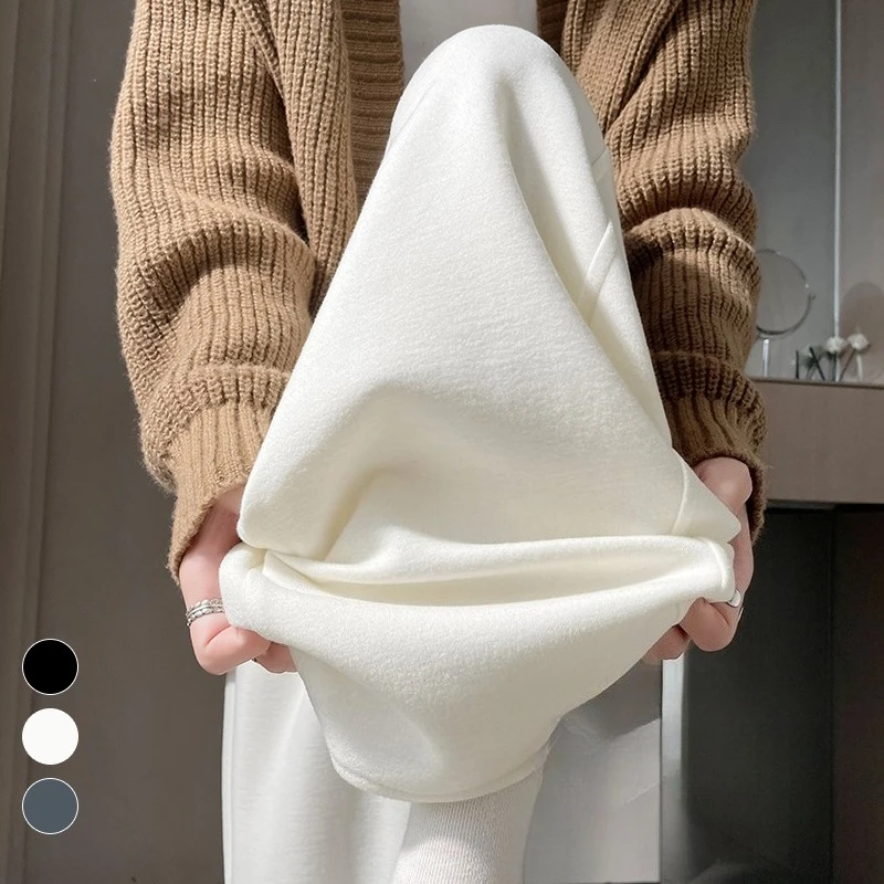 Pantalon taille haute en cachemire à jambes larges pour femme, pantalon droit décontracté, élégant, ample, chaud, riz gluant, nouvelle collection automne hiver