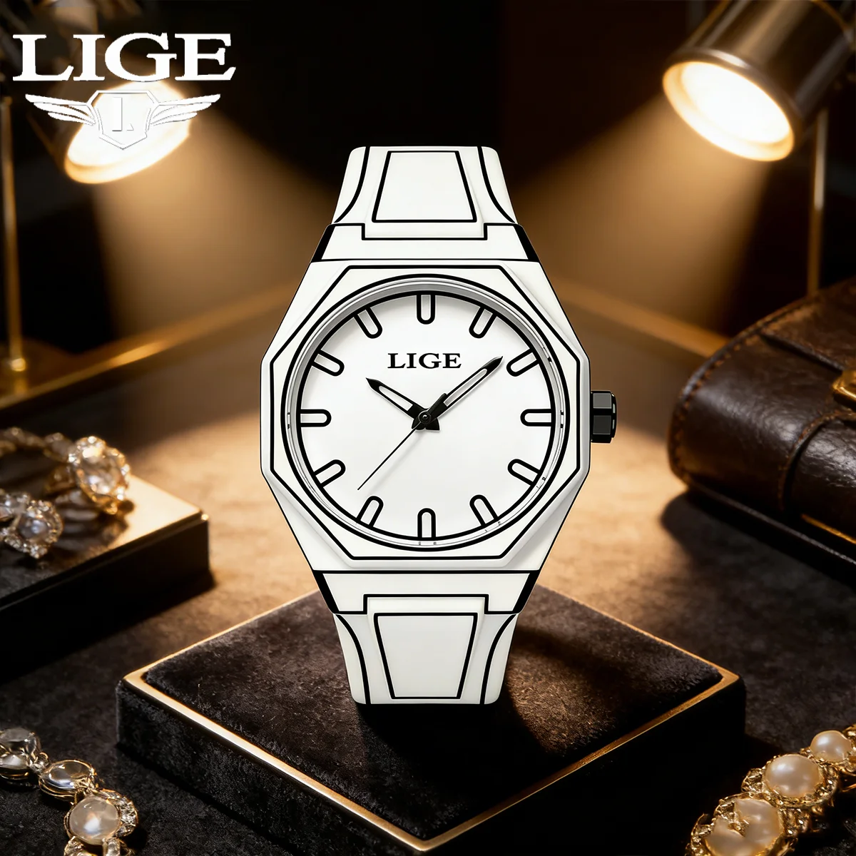 

LIGE креативные мужские часы с рисунком, классический простой силиконовый ремешок, мужские кварцевые наручные часы для отдыха, минималистичные часы для мужчин