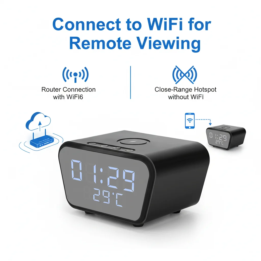 4K HD Alarm Clock Cam 5 IN 1 Wireless Charger Camera Mini WiFi Security Cameras Display Temperature Motion Detection Camcorde
