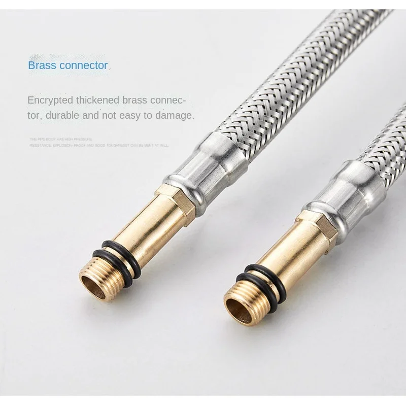 2pcs G1/2 High Quality Stainless Steel Metal Hybrid Braided Water Inlet Hose Basin Faucet Hot And Cold Water Kitchen Sink