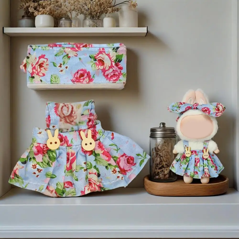 

17cm Clothes For Labubu Doll Accessories Sweet Floral Dress With Headband Plush Dolls Change Clothing Gifts Pretend Play Toys
