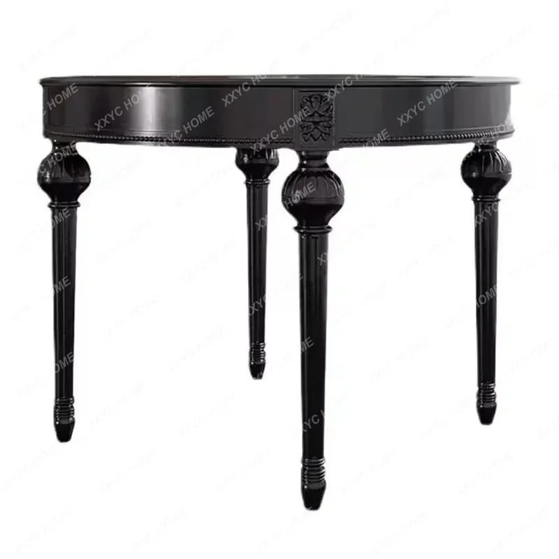 XX brown gold-painted solid wood dining table  retro carved small round table restaurant table