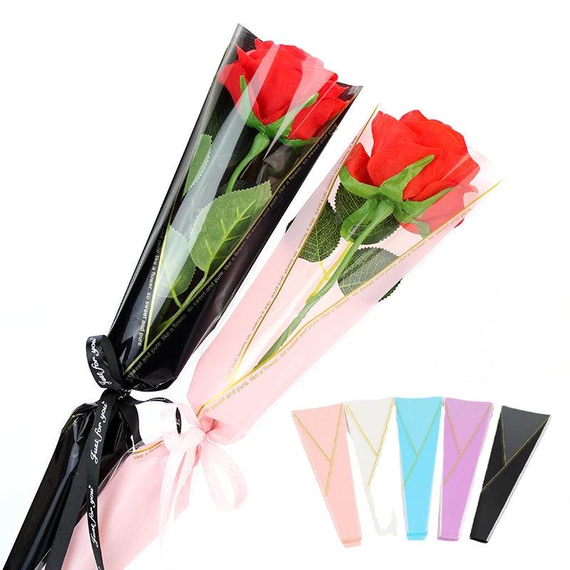 50pcs Single Rose Sleeves Flower Wrapping Bag Bouquet Packaging Bags Clear Cellophane Floral Wrappers For Valentine\'s Day