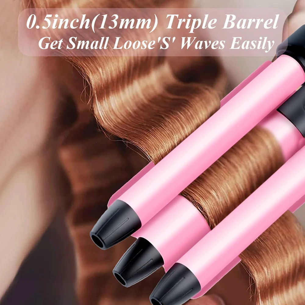 Mini 3 Barrel Curling Iron for Travel & Thin Hair 0.5 Inch Ceramic Hair Waver 110-240V Fast Heating Curler
