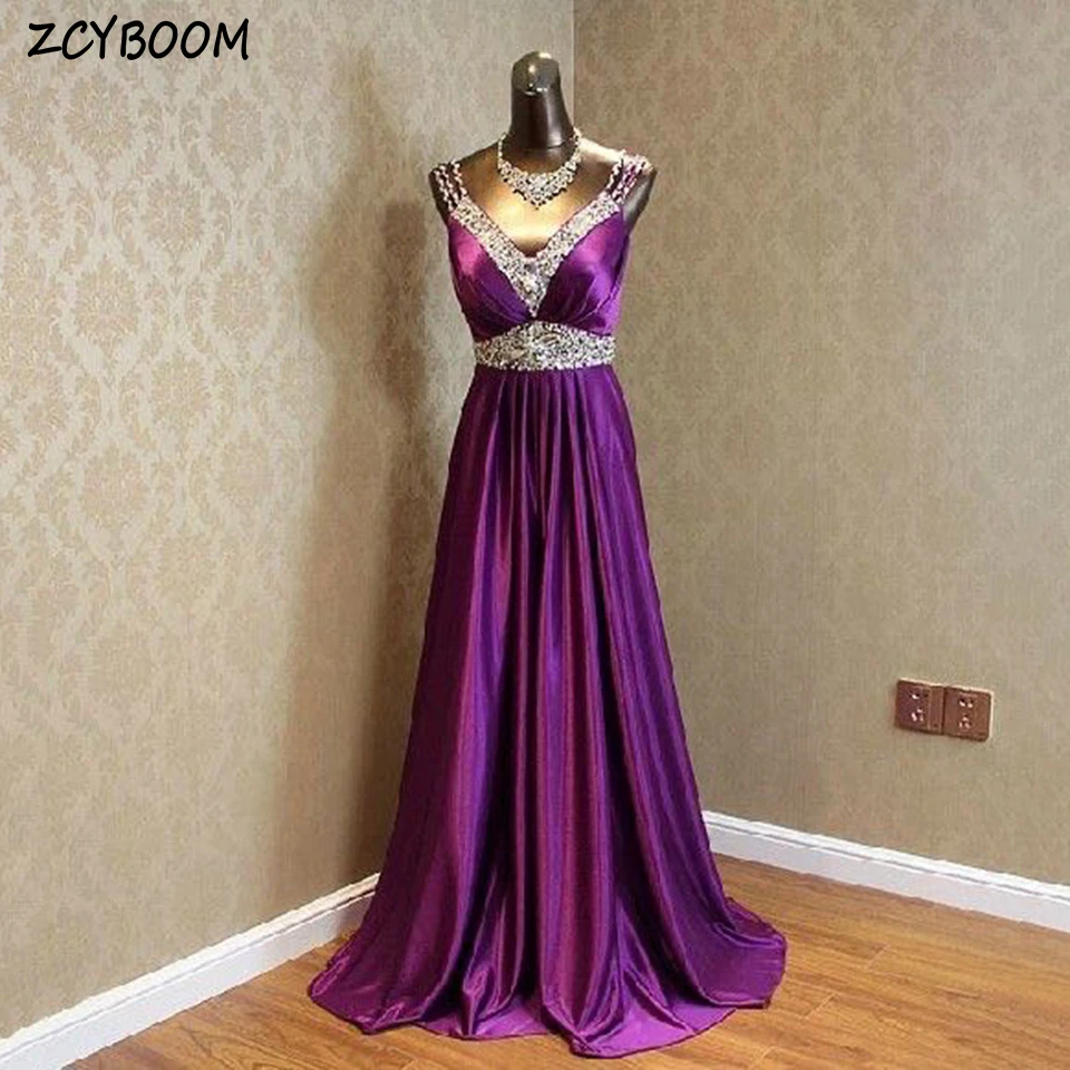 Gorgeous Purple V-Neck Spaghetti Strap Sparkly Evening Dress 2024 A-Line Floor Length Zipper Custom Made For Women Prom Dress