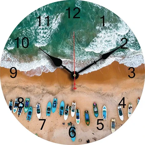 Seawater Beach Wall Clock Living Room Bedroom Round Silent Clock Dining Room Office Decoration Clock Home Carfts Art Decor