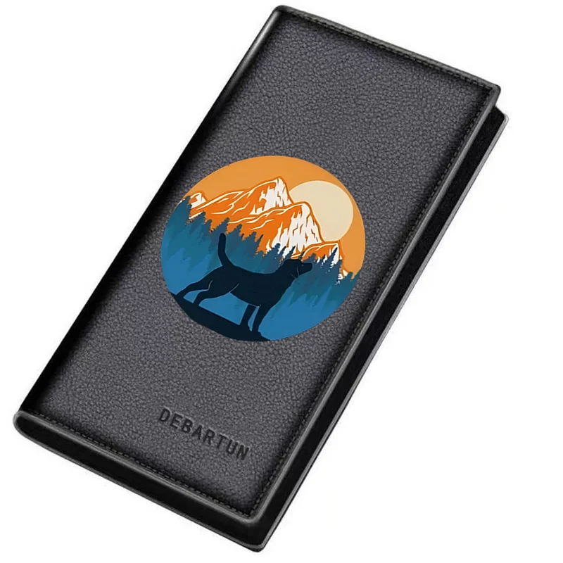 Dog mountain sunrise forest nature silhouette Men's Long Wallets Business Stylish Printing Design Casual Use Christmas Valentine