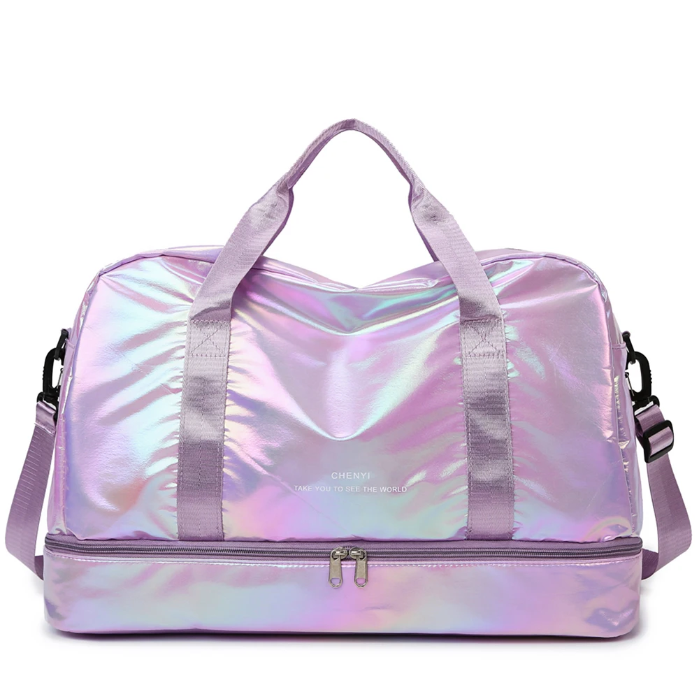 Large Capacity Holographic Travel Duffel Bag Lightweight Nylon Weekender Tote for Gym Sports Overnight Trips