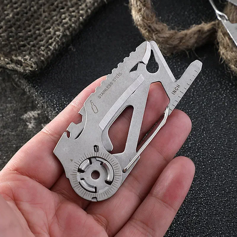1PC Portable Stainless Steel Multifunction Keychain Card Folding Cutting Tools Sabre Card Outdoor Camping Bottle Opener Tools