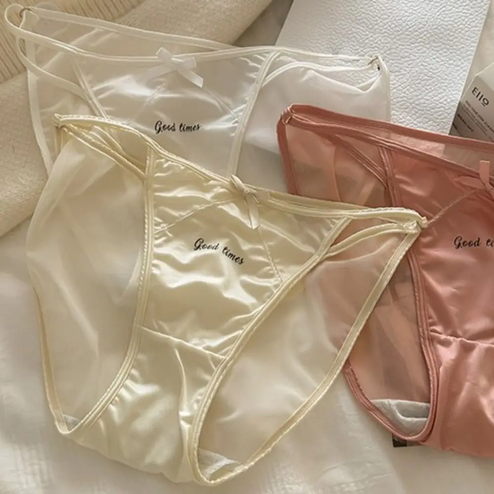 

Elastic Comfortable Korean Breathable Low Waist Briefs Bandage Satin Panties Adjustable Waist Mesh Briefs Women Underwear