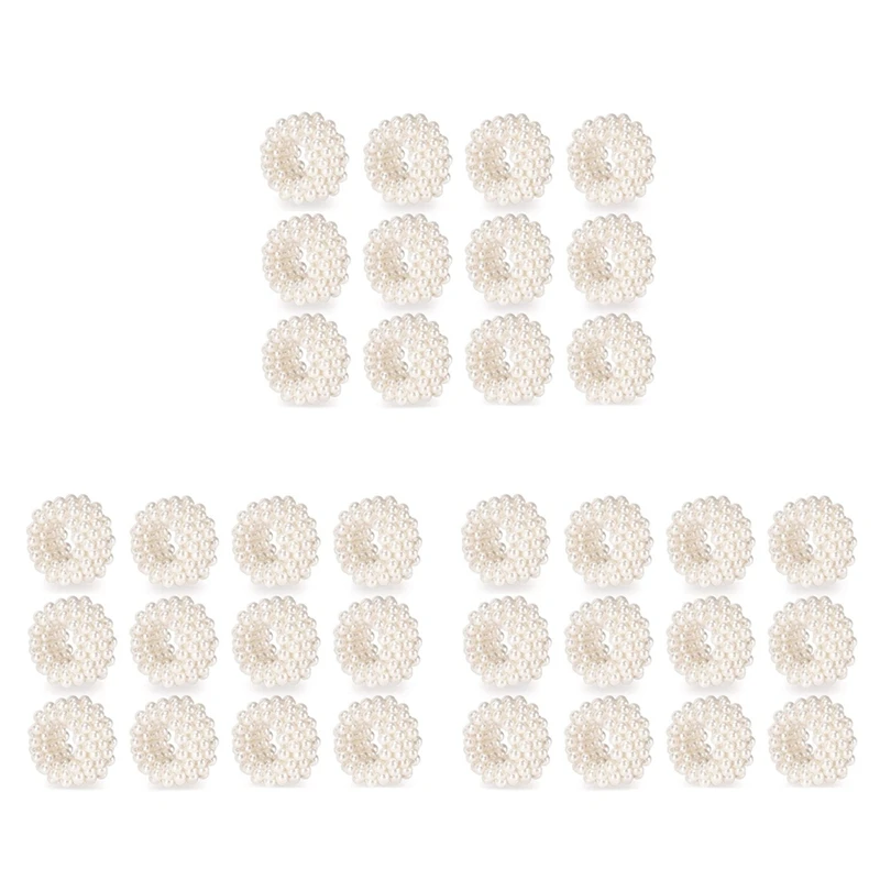 

Napkin Ring 36-Piece Set, White Pearl Wedding Napkin Buckle Table Decoration