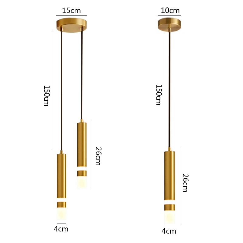 Luces colgantes LED modernas, lámpara colgante de tubo de aluminio minimalista para restaurante, cafetería, dormitorio, mesita de noche, lámpara