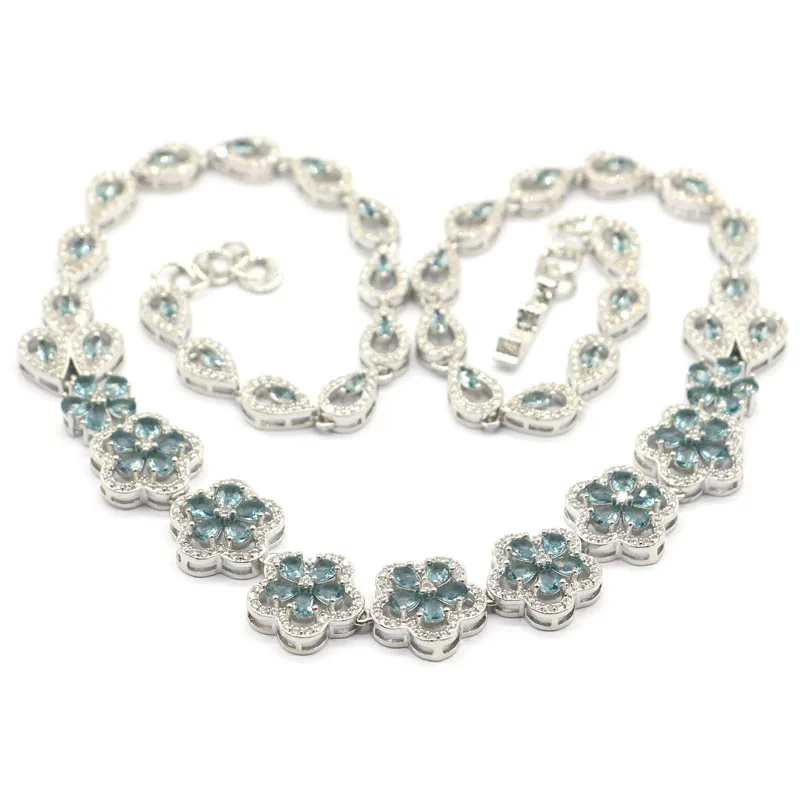 

22x14 мм классическая форма цветка дымчатый топаз Лондонский синий топаз белый CZ женский подарок серебряное ожерелье 16,5-17,0 дюймов