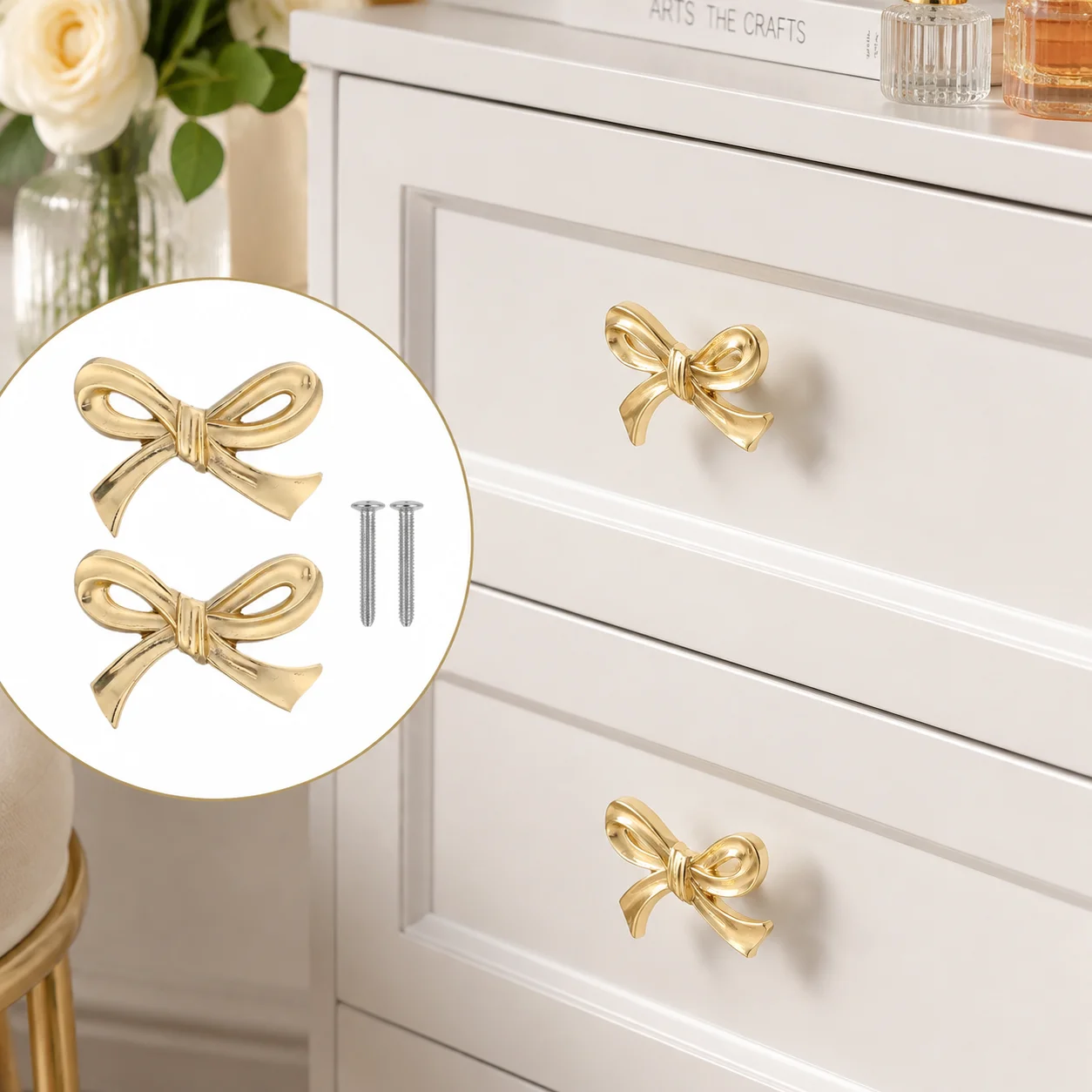 2 Pcs Gold Bow Knobs Brass Handle Antique Pulls Furniture Handles Knobs For Dresser Shaped Cabinet Cabinets Bowknot Drawer