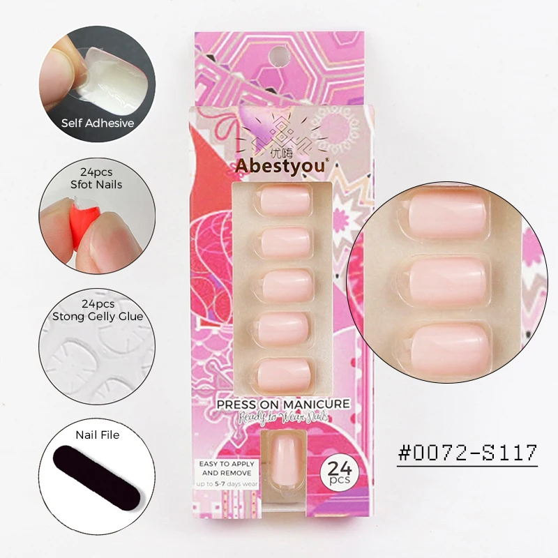 Abestyou 24pcs/pack Square Head Short Solid Pure Color Press On Acrylic Nails Sets Poly Gel Stickers File Tool Reusable Manicure
