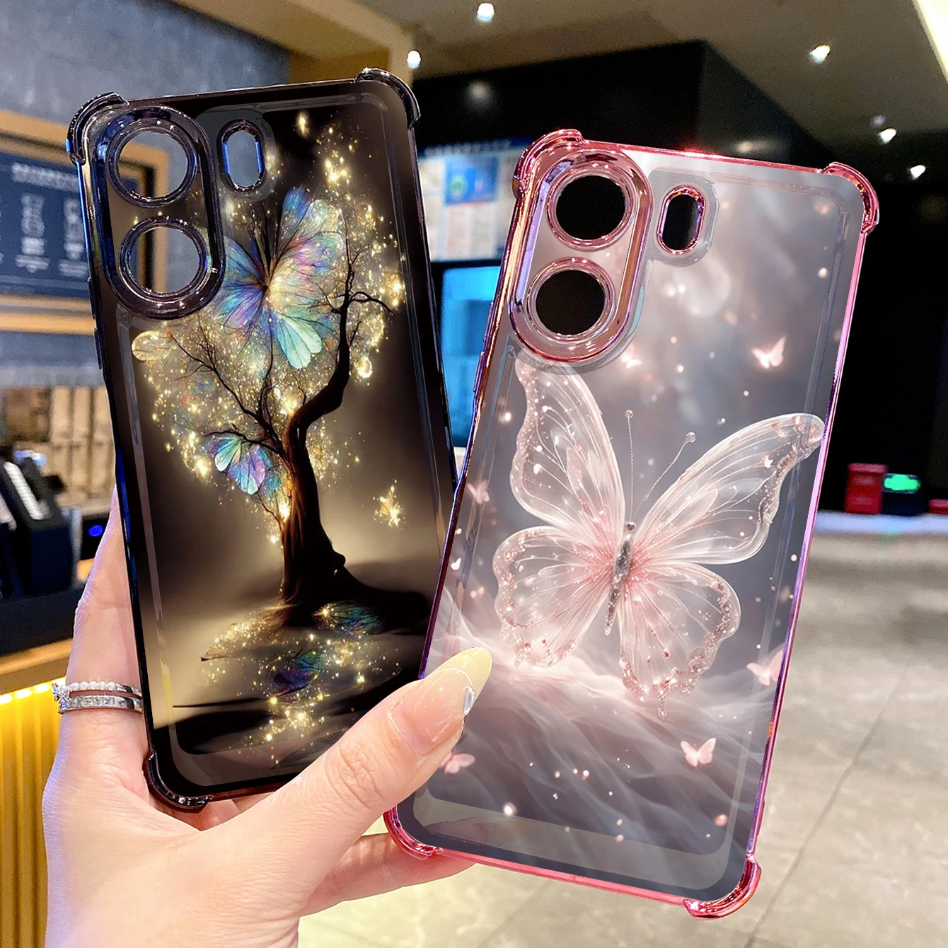Совместимость с VIVO Y17S Y27 T1X Y21S Y33S Y12S Y18 Y38 Bling Butterfly Tree Plating Чехол с защитой от падения