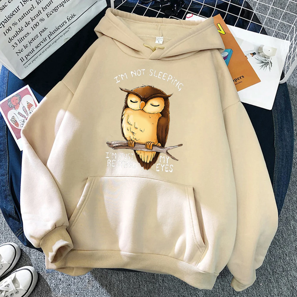 I\'M Just Resting My Eyes Owl Women Streetwear Casual Fleece Soft Hoody Oversized Loose Hoodies O-Neck Pullover Sweatshirt Woman