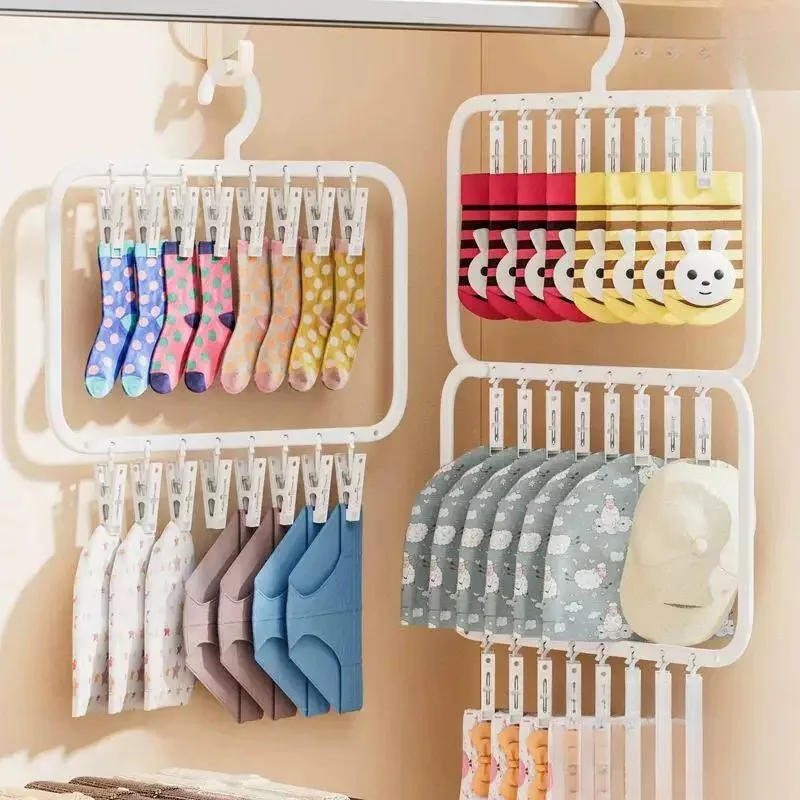 New Multi-clamp Children's Clothes Hanger Home Closet Baby Socks Storage Socks Clip Drying Windproof Multi-functional Hanging