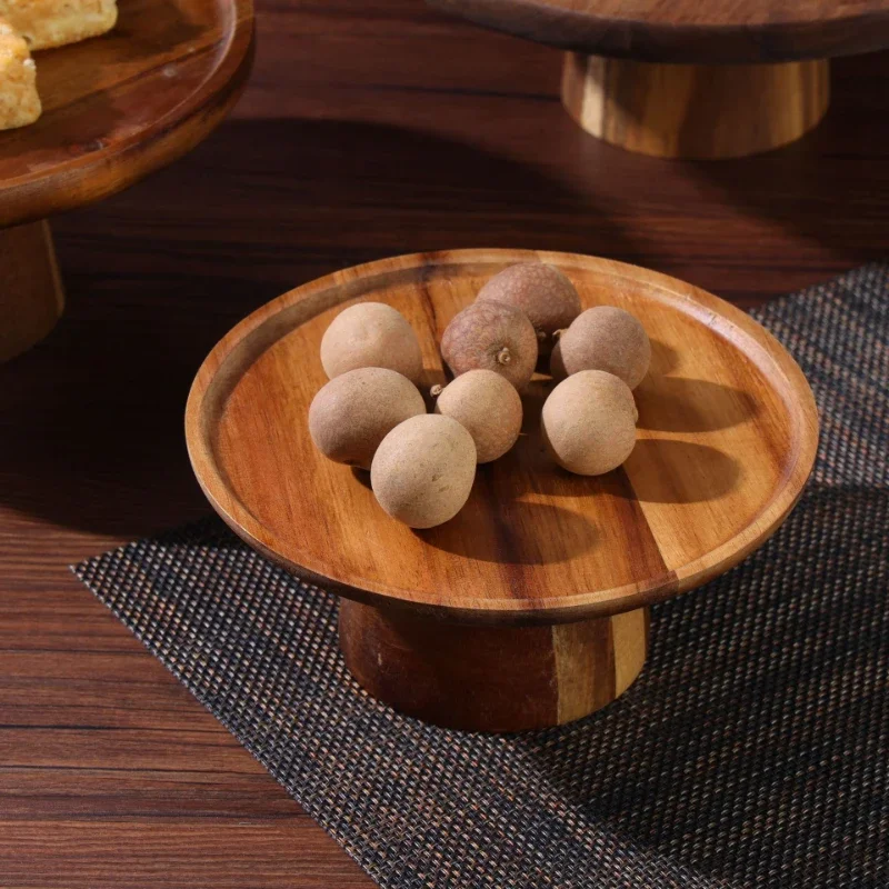 Cake Stand 1pcs Wooden Tall Tray Cake Display Tray Fruit Dinner Plate Tableware Cake Stands Snacks Dessert Plate