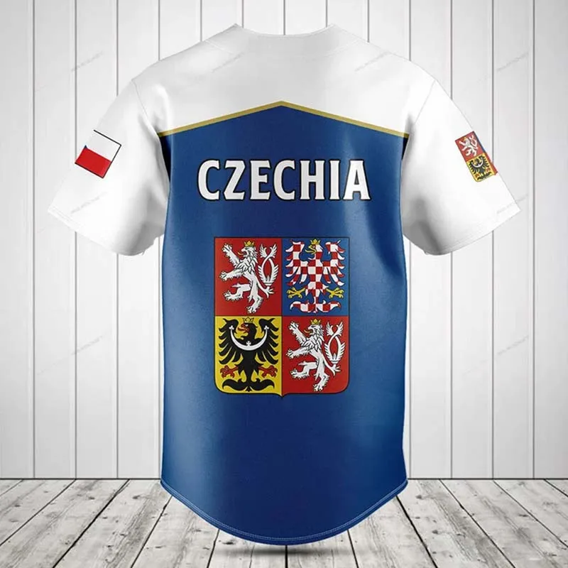 Custom Name Czech Republic Flag Graphic Button Shirt Summer Casual Loose Oversized Baseball Team Jersey Cool Short Sleeve Tops view 6
