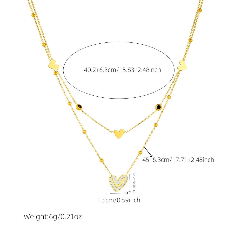 DIEYURO 316L Stainless Steel White Shell Heart Zircon Double-layer Necklace For Womens Girl New Fashion Neck Chain Jewelry Gift