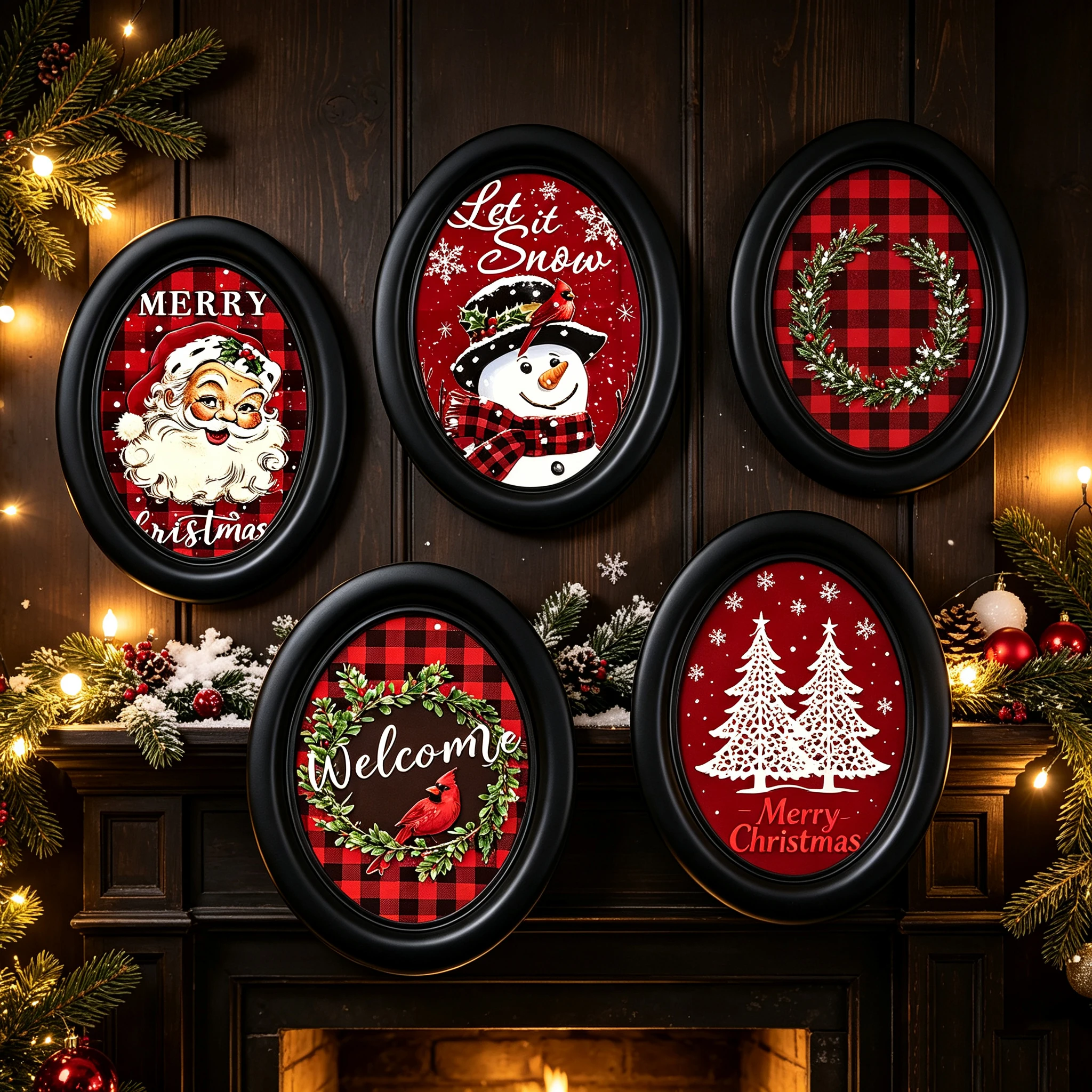 Christmas Decorations Stylish Wooden Elliptical Photo Frame, Perfect for Home & Holiday Decoration, Great Gift Choice