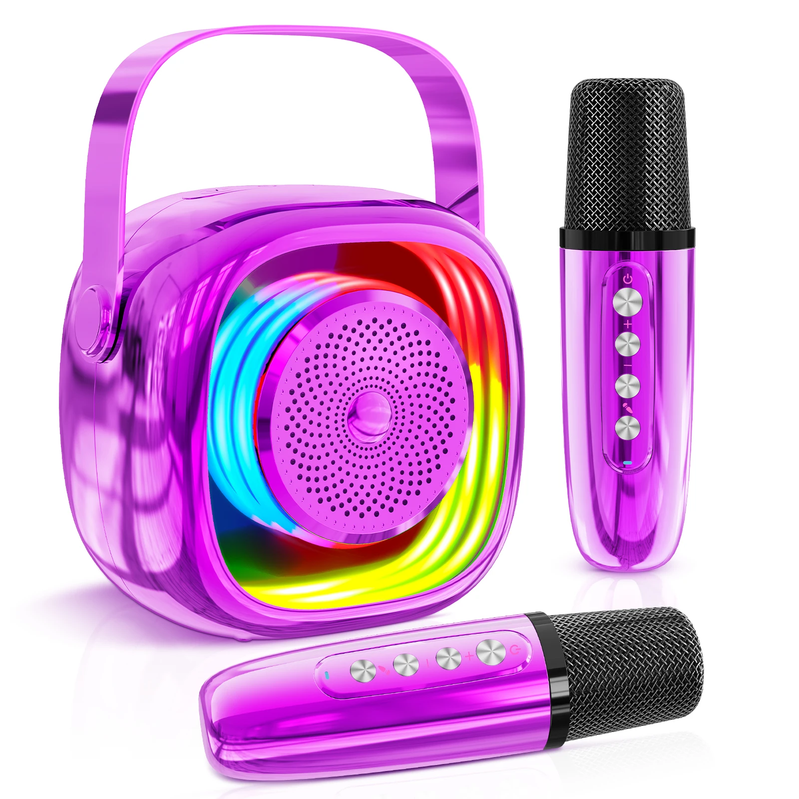 Mini Karaoke Machine for Kids Portable HiFi Bluetooth Speaker with 2 Wireless Microphones Home Family Singing Children's Gifts