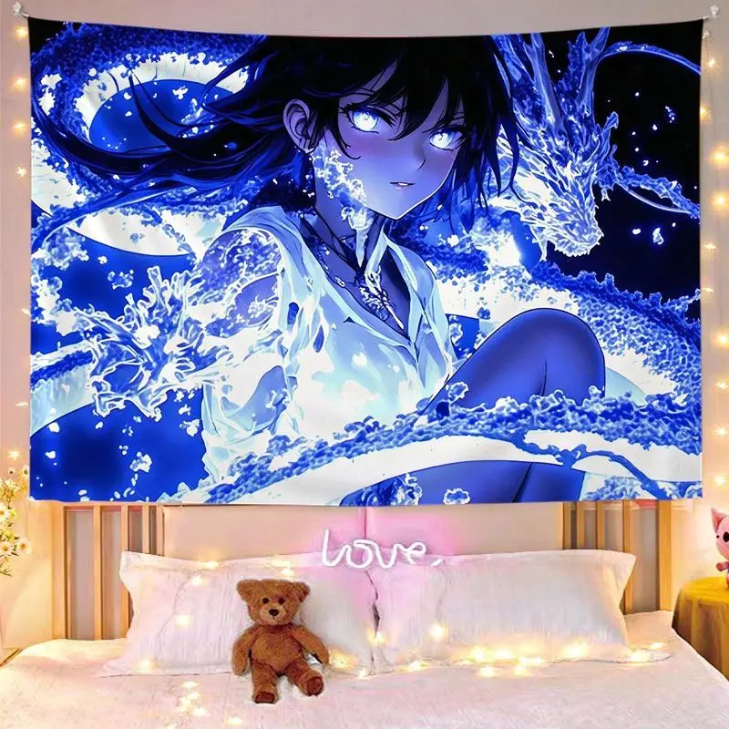 VIKAMA Orange Fire Anime Girl Dragon Decorative Wall Tapestry Home Art Room Decor Bedroom Dorm Neon Glowing Cool Soft Durable