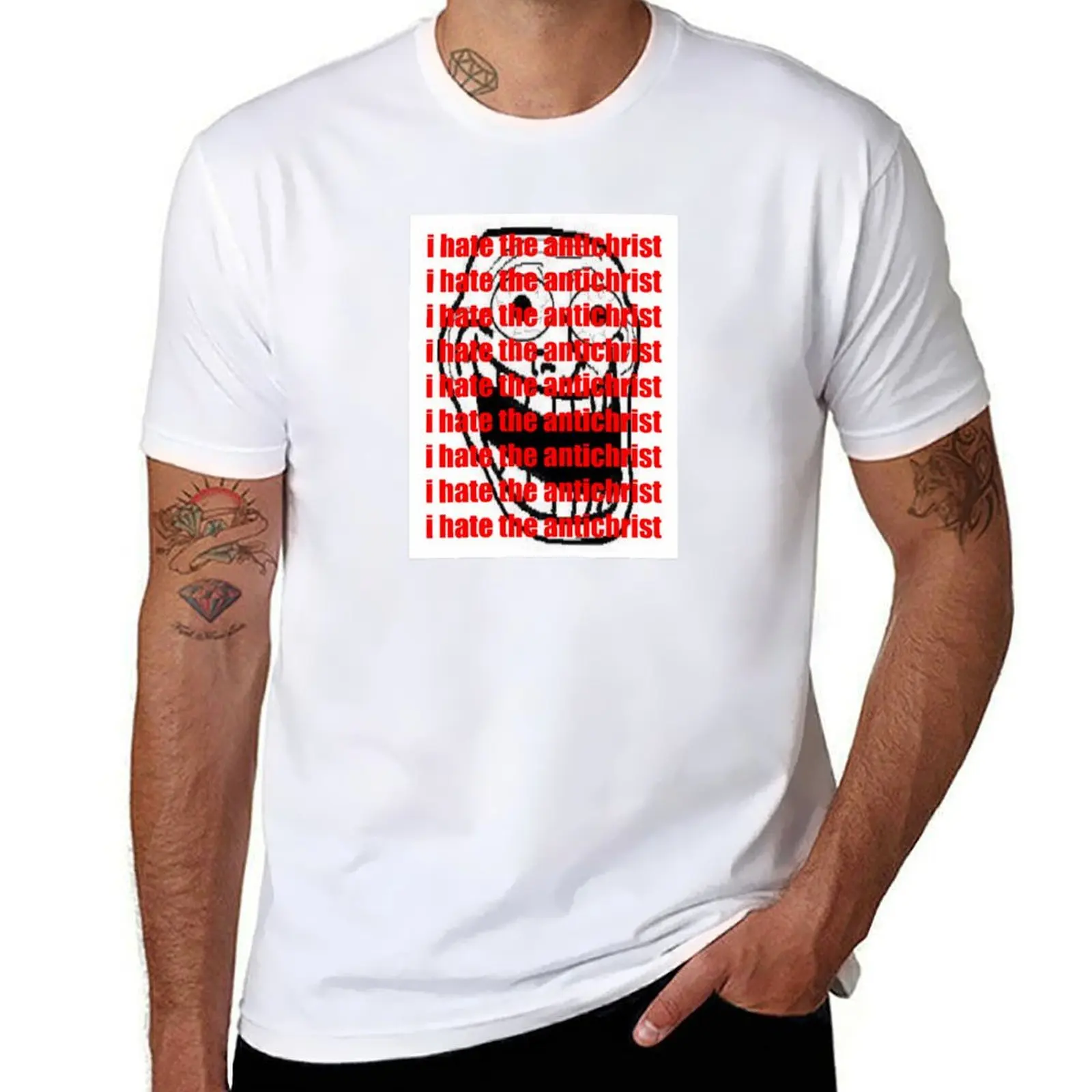 

i hate the antichrist T-Shirt cotton t shirts man 100% t shirts with prints t shirt for man 100 percent cotton T-shirt