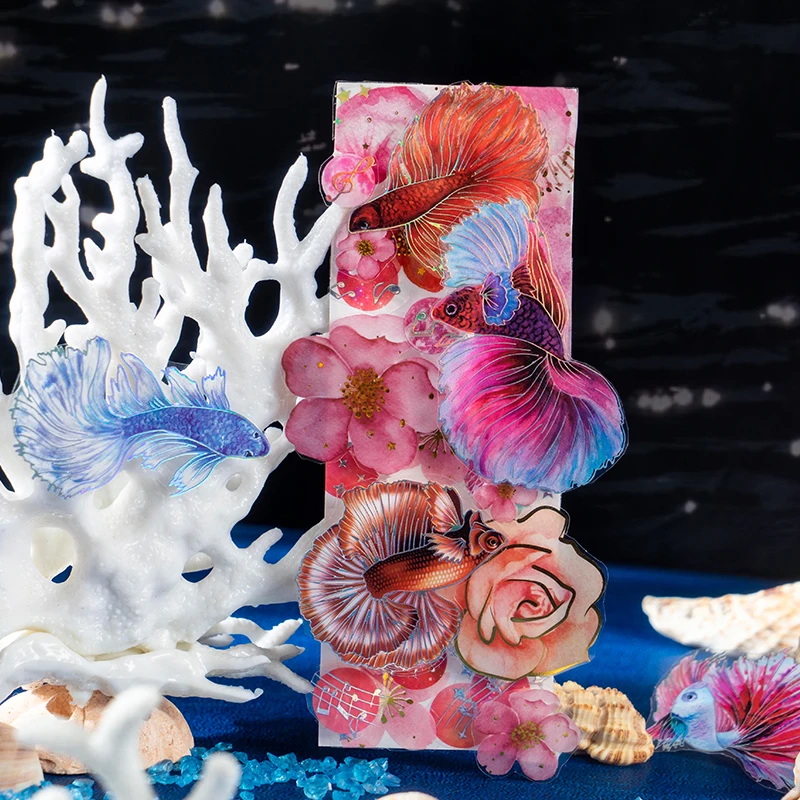 Laser Silver Colorful Fish PET Stickers Betta Story Series Journal Decoration Supplies 2 pieces  cute stickers