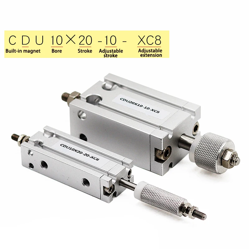 CDU20/25*10/20/30/40/50/60-10/20/30-XC8 Adjustable Stroke Single Rod Bore 20 25mm Double Acting Small Pneumatic Cylinder