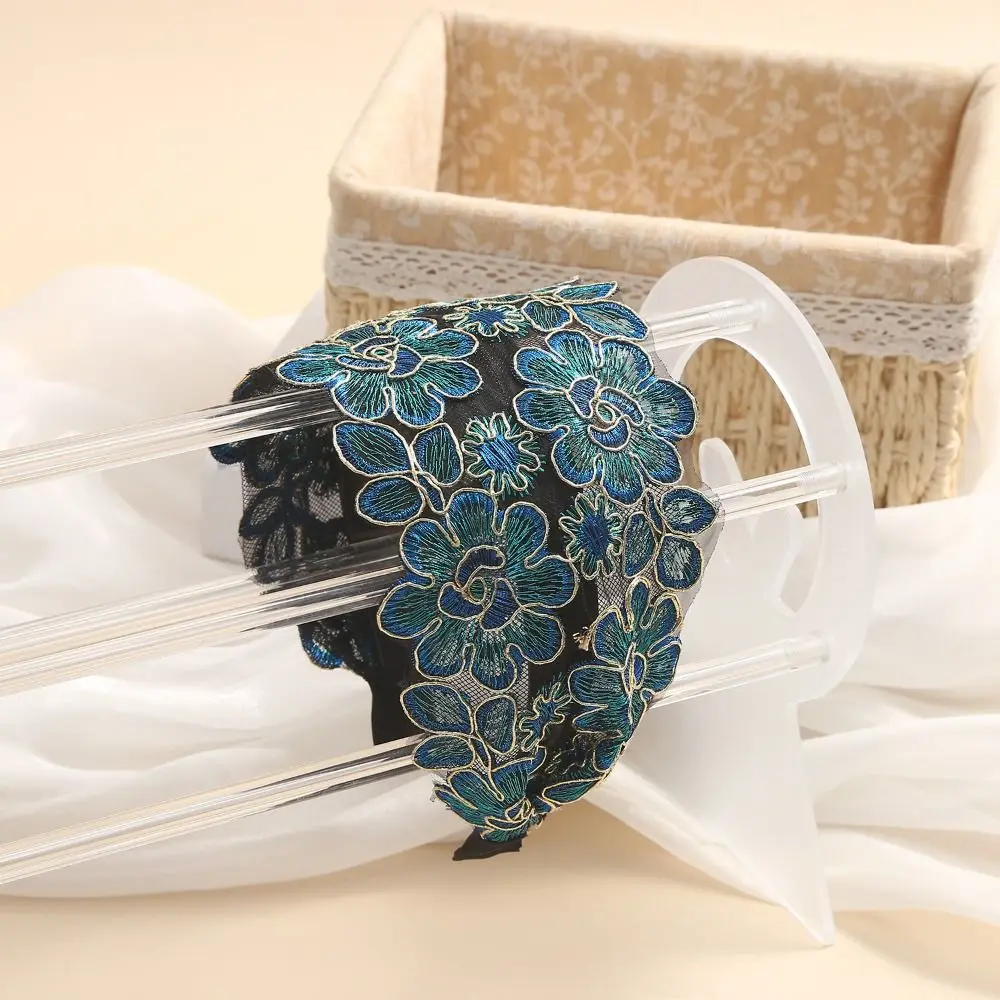 

Trendy Flower Women Hair Hoop Embroidery Mesh Headband Lace Headband Tooth Hair Hoop Wide Side Mother Hair Hoop Hair Decoration