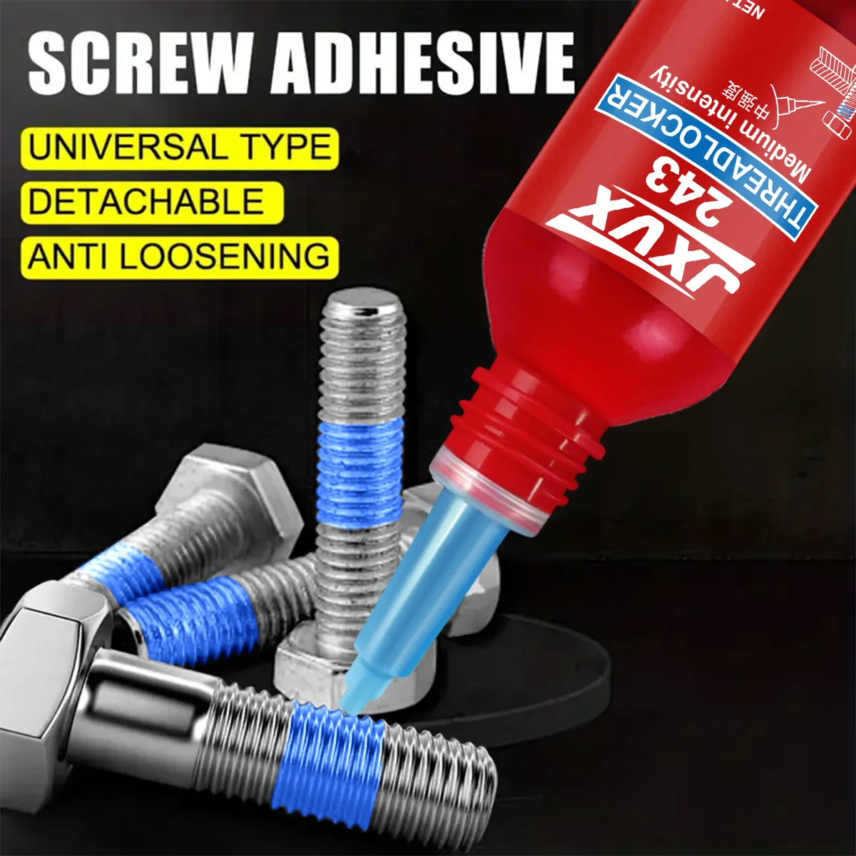 Jxvx Blue Threadlocker 243 Nut and Bolt Threadlocker, Threadlocker Airtight Sealing Fasteners Anaerobic Glue for Metal, Screw Adhesive, Non-Slip Caulking Sealant