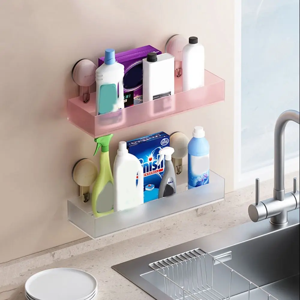 

Frosted Suction Cups Shower Shelves Free Punch Wall Mounted Wall Hanging Storage Rack Space Saving Removable