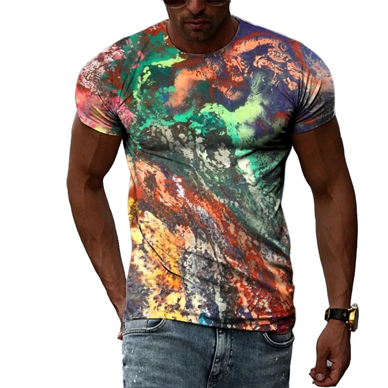 Summer Men\'s Short Sleeve Personality Graffiti 3D Printing T-Shirt Fashion Trend Street Style Boys Round Neck T-Shirt Top 6XL