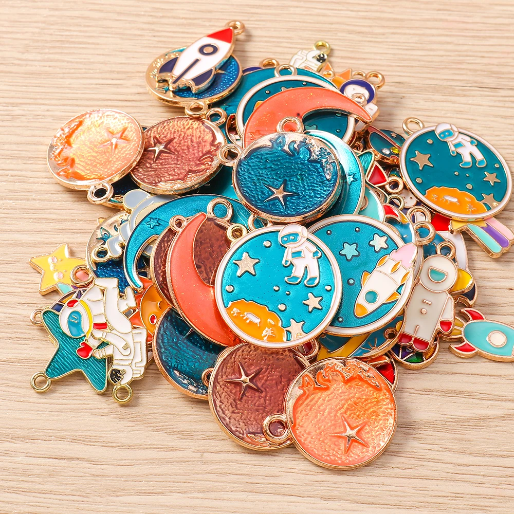 Tusember 10개입 만화 에나멜 태양 달 별 참 펜던트 목걸이 귀걸이 팔찌 DIY 열쇠고리 액세서리