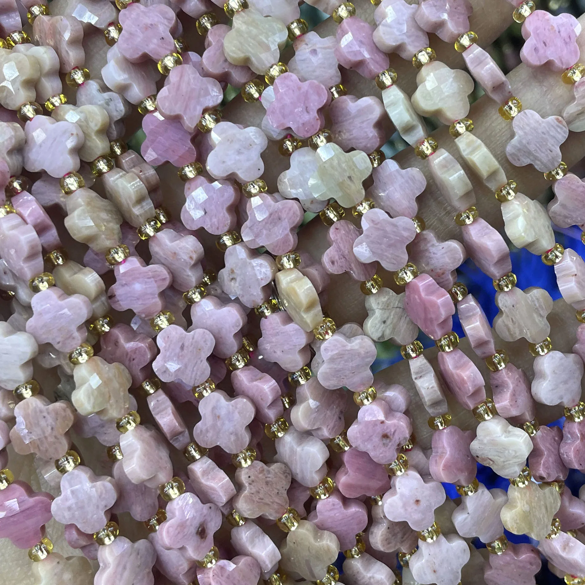 Natural Stone Faceted Clover Rhodonite Loose Spacer Beads For Jewelry Making DIY Bracelet Necklace Acessories