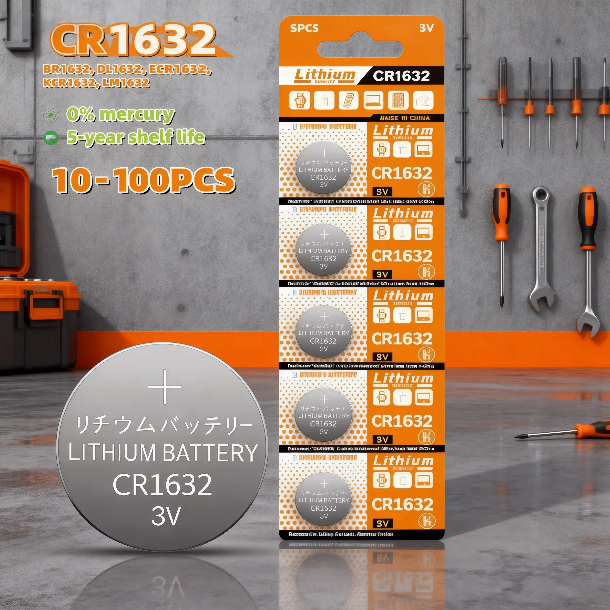 

10-100PCS CR 1632 Lithium Battery 3V CR1632 Battery DL1632 BR1632 KCR1632 ECR1632 For Car Remote Control Watch Button Coin Cells