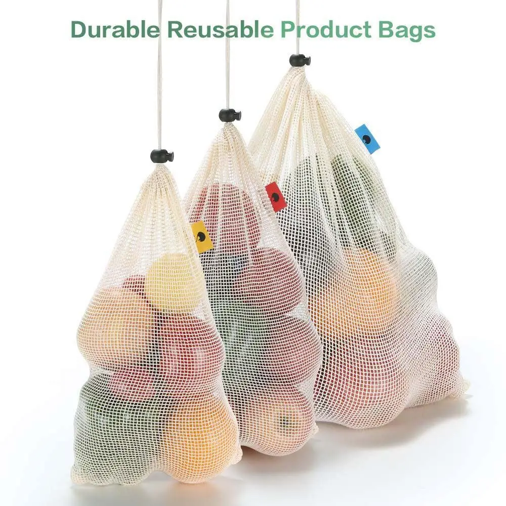 Home Kitchen with Drawstring Mesh Cotton Fruit and Vegetable Washable Storage Mesh Bags Storage Bag