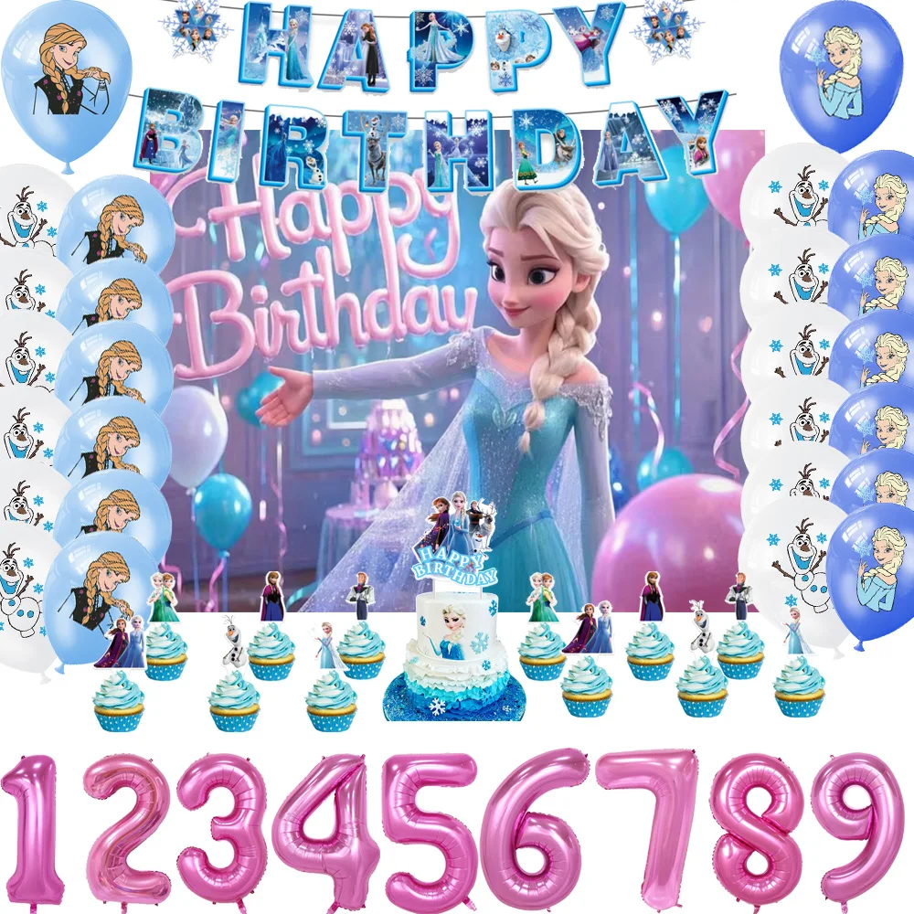 

Frozen Elsa Princess Anna Girl Birthday Party Decoration Balloon Banner Cake Topper Supplies Ice Snow Castle Backdrop Kids Gift