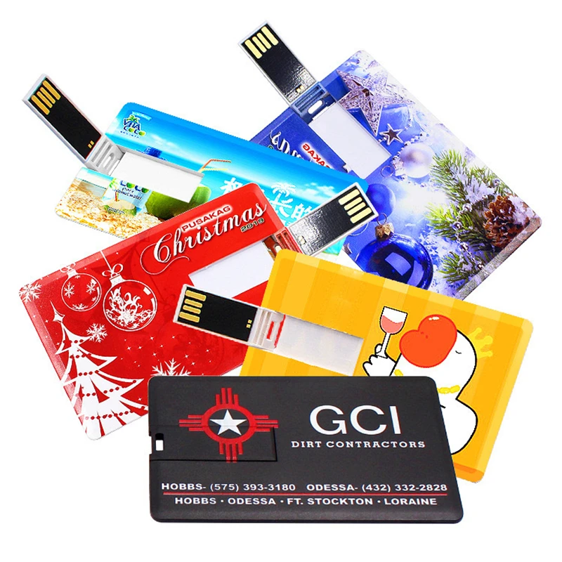 10Pcs/Lot Ultra-thin Bank Card USB2.0 Flash Drive 4GB 8GB 16GB 32GB 64GB 128GB Memory Stick Free Custom Color Printing LOGO