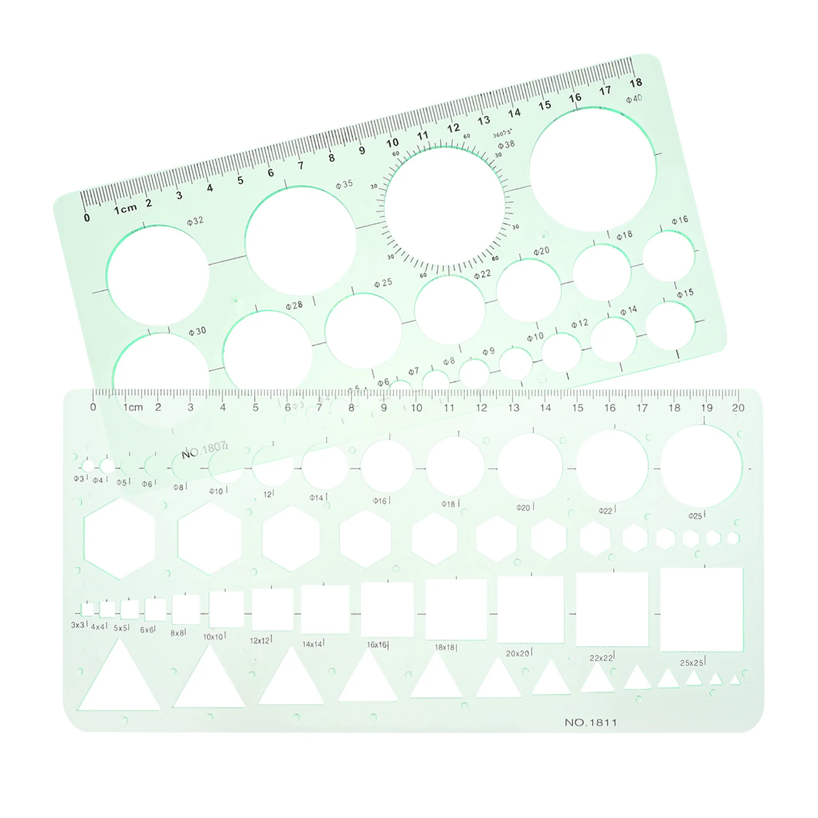 2Pcs Clear Plastic Drawing Templates for Precise Geometric Shapes Drafting Art Journaling Multifunction Ruler Stencil Set
