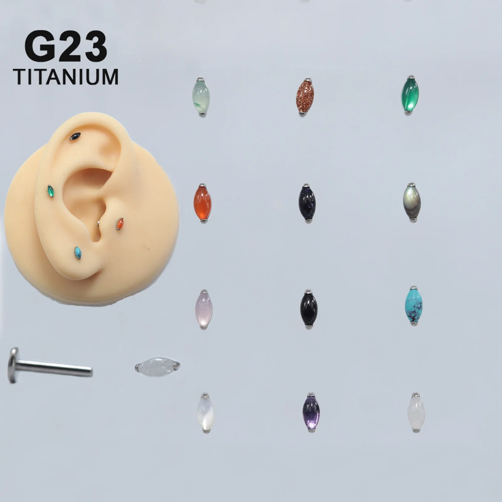 ASTM F136 Titanium Internal Thread Eye Onyx Labret Tiger Ey Lip Stud Bezel Setting CZ Cartilage Daith Lip piercing Body Jewelry