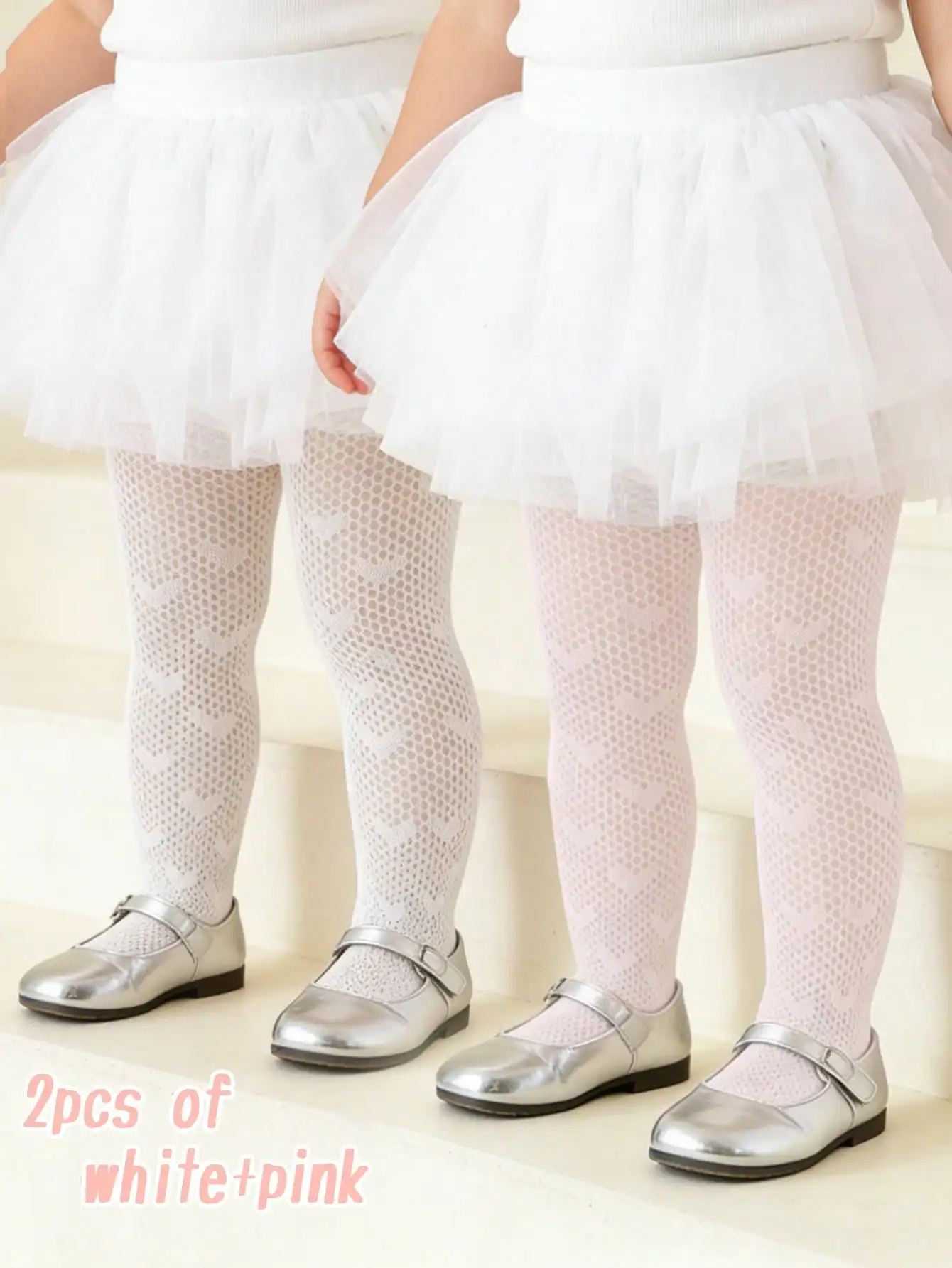 2Pcs Toddler Girls Heart Pattern Fishnet Tights 1-11Y Elastic Breathable Sheer Pantyhose Kids Summer Lolita Party Daily Dress
