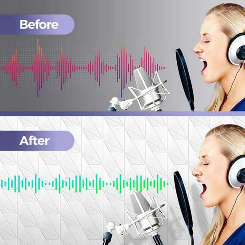 16 Pcs Acoustic Foam Panels 12X10x6x0.4 Inch,Self Adhesive Sound Proof Foam Wall Panels,For Acoustic Treatment (White)